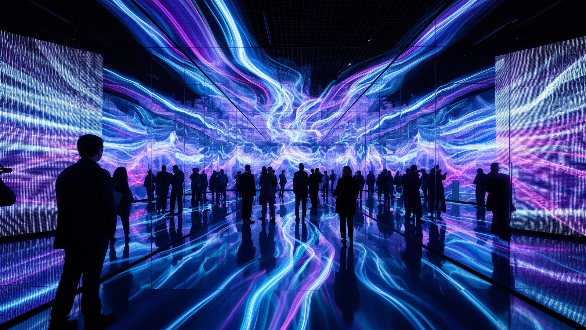 Guests inside a massive immersive LED installation surrounded by flowing light
