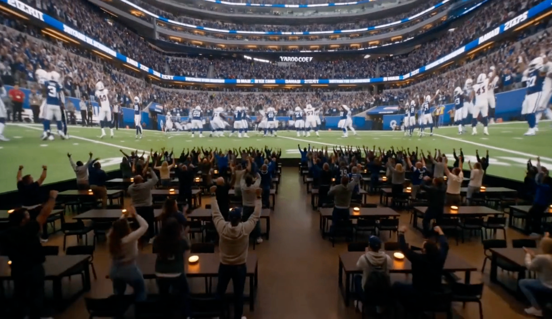 Immersive sports broadcast venue with wraparound LED walls