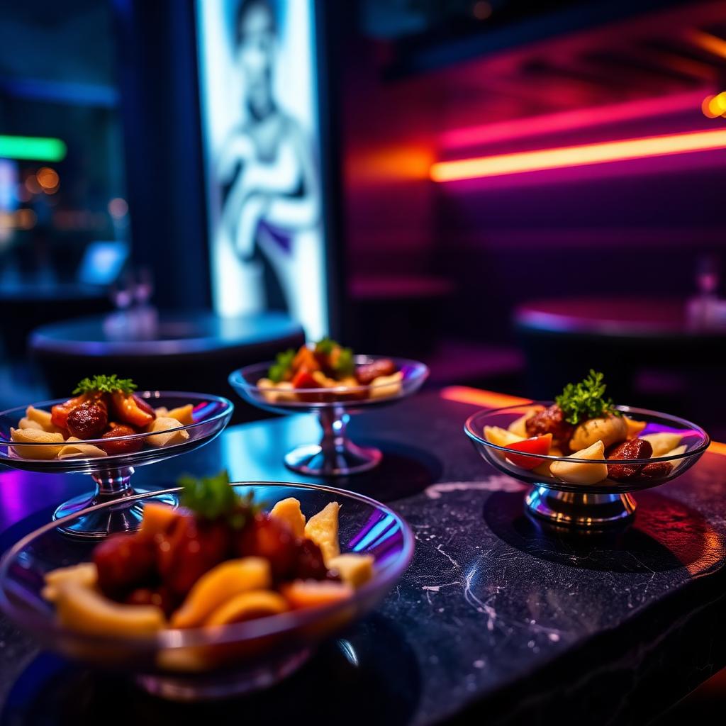 Shareable plates served under ambient LED lighting