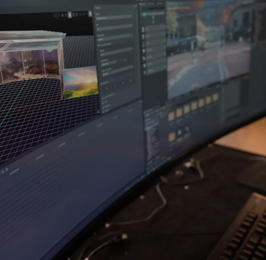 Virtual production workstation running a live 3D environment