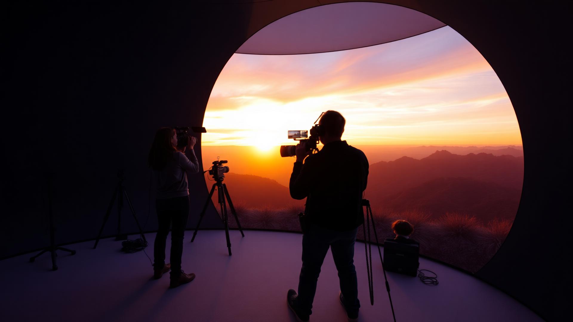 Optic8 crew collaborating on an LED volume sunset shoot