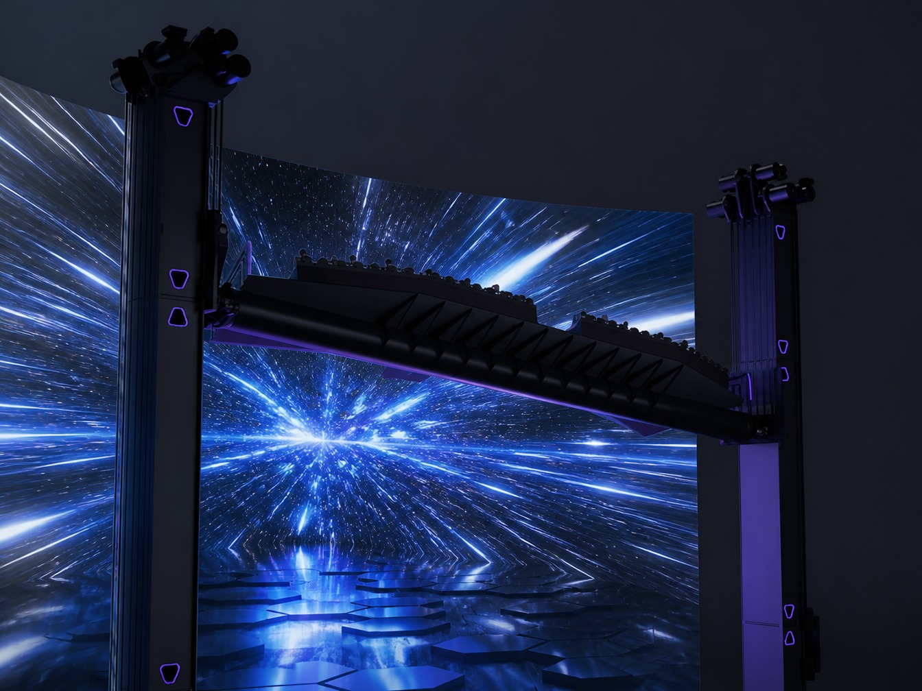Guests inside a giant LED environment inside a theme park attraction