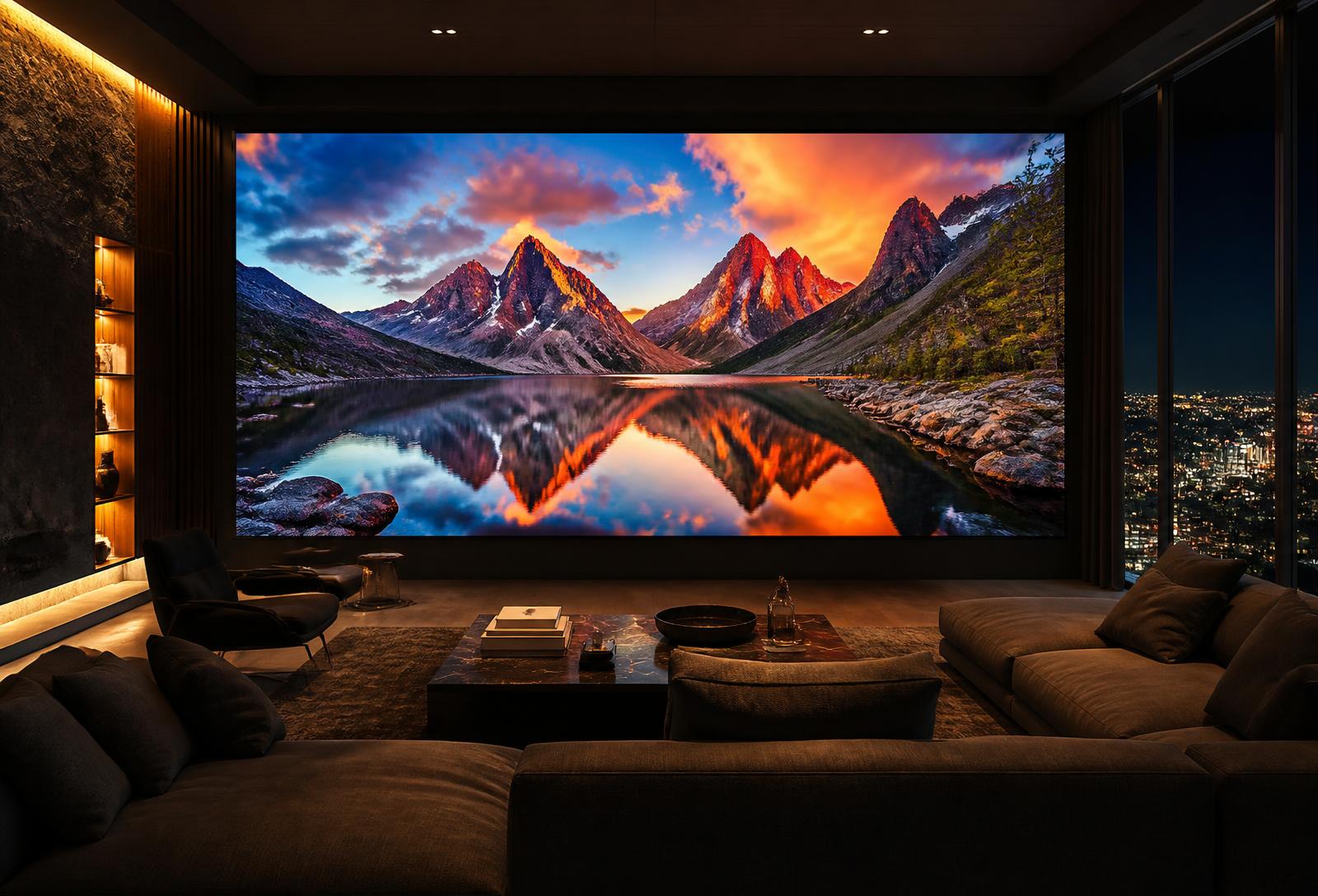 Optic8 LED wall filling a luxury home theater